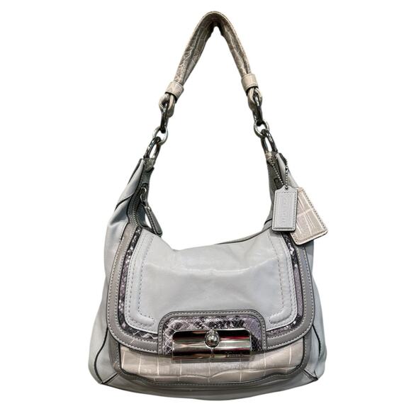 Coach Gray Python and Croc Embossed Leather Kristin Handbag - Picture 1 of 9